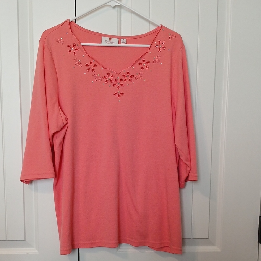 Quacker Factory Peach Embellished Blouse size 1X